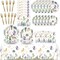 98 Pcs Watercolor Dragon Party Tableware Set 24 Guest (White, Green, Purple)